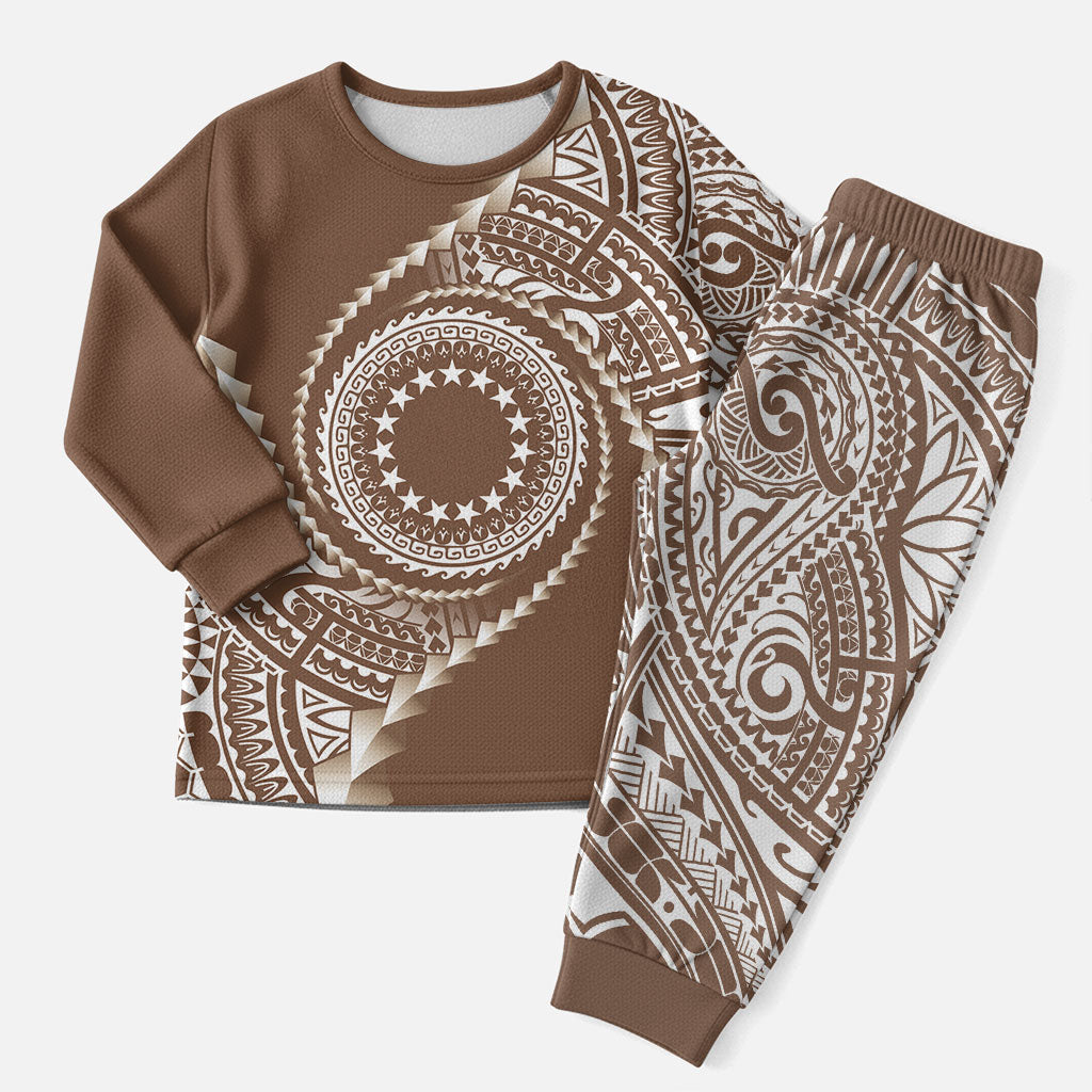 Cook Islands Gospel Day Christmas Pajama Set Brown Tribal Curves LT05 Men Brown - Polynesian Pride