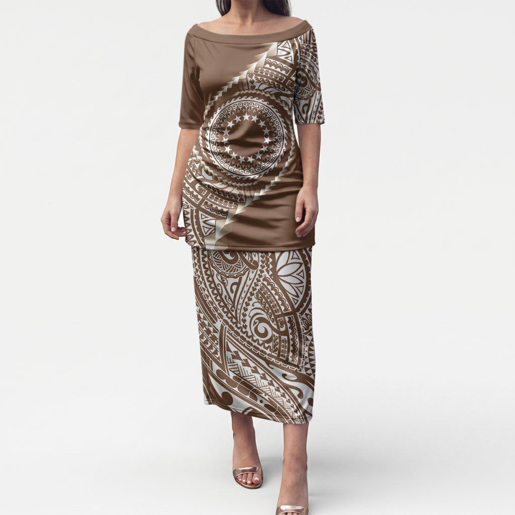 Cook Islands Gospel Day Puletasi Brown Tribal Curves LT05 Long Dress Brown - Polynesian Pride