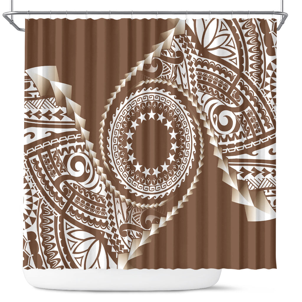 Cook Islands Gospel Day Shower Curtain Brown Tribal Curves