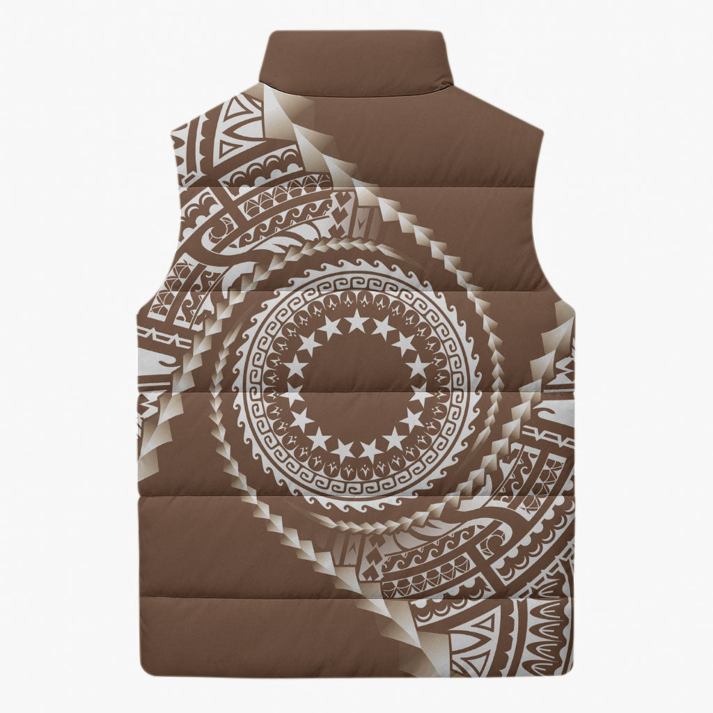 Cook Islands Gospel Day Sleeveless Puffer Jacket Brown Tribal Curves