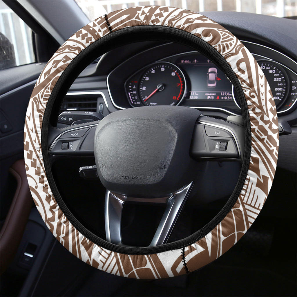 Cook Islands Gospel Day Steering Wheel Cover Brown Tribal Curves