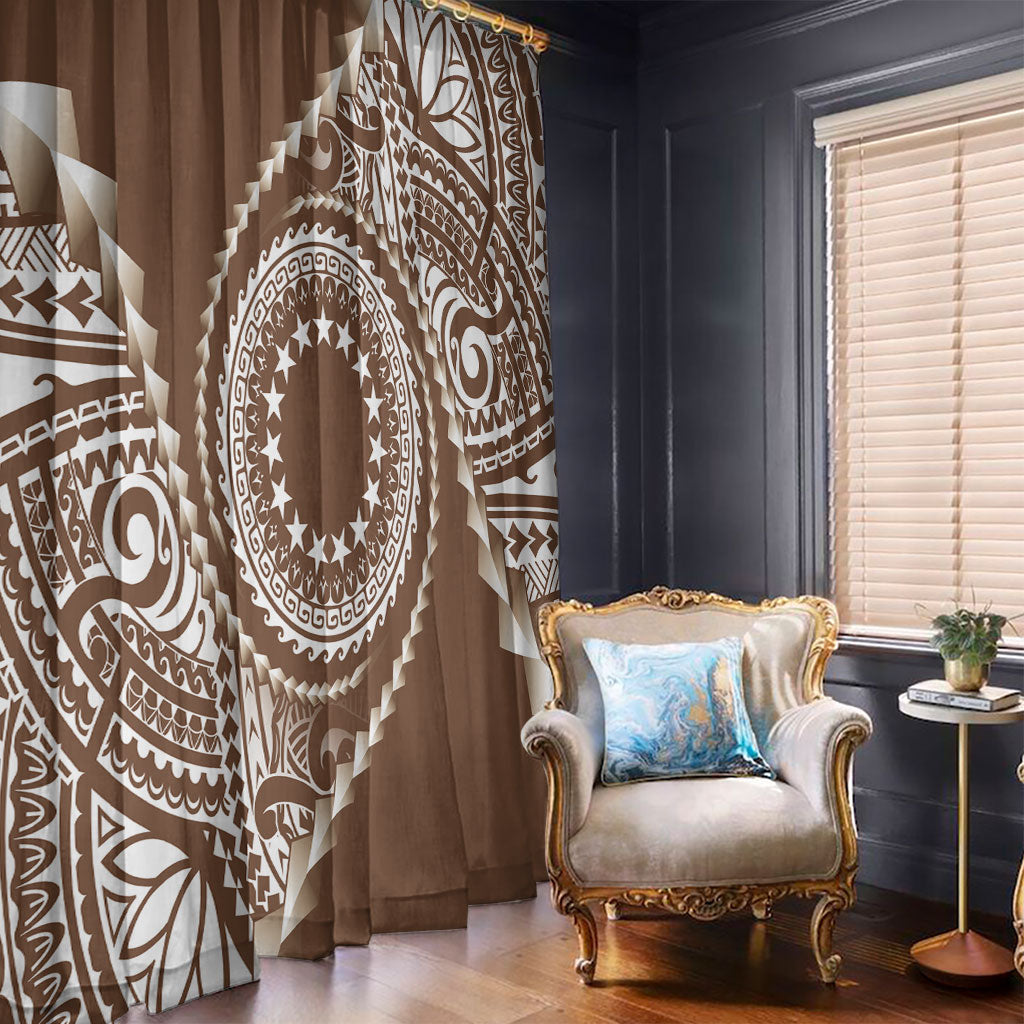 Cook Islands Gospel Day Window Curtain Brown Tribal Curves