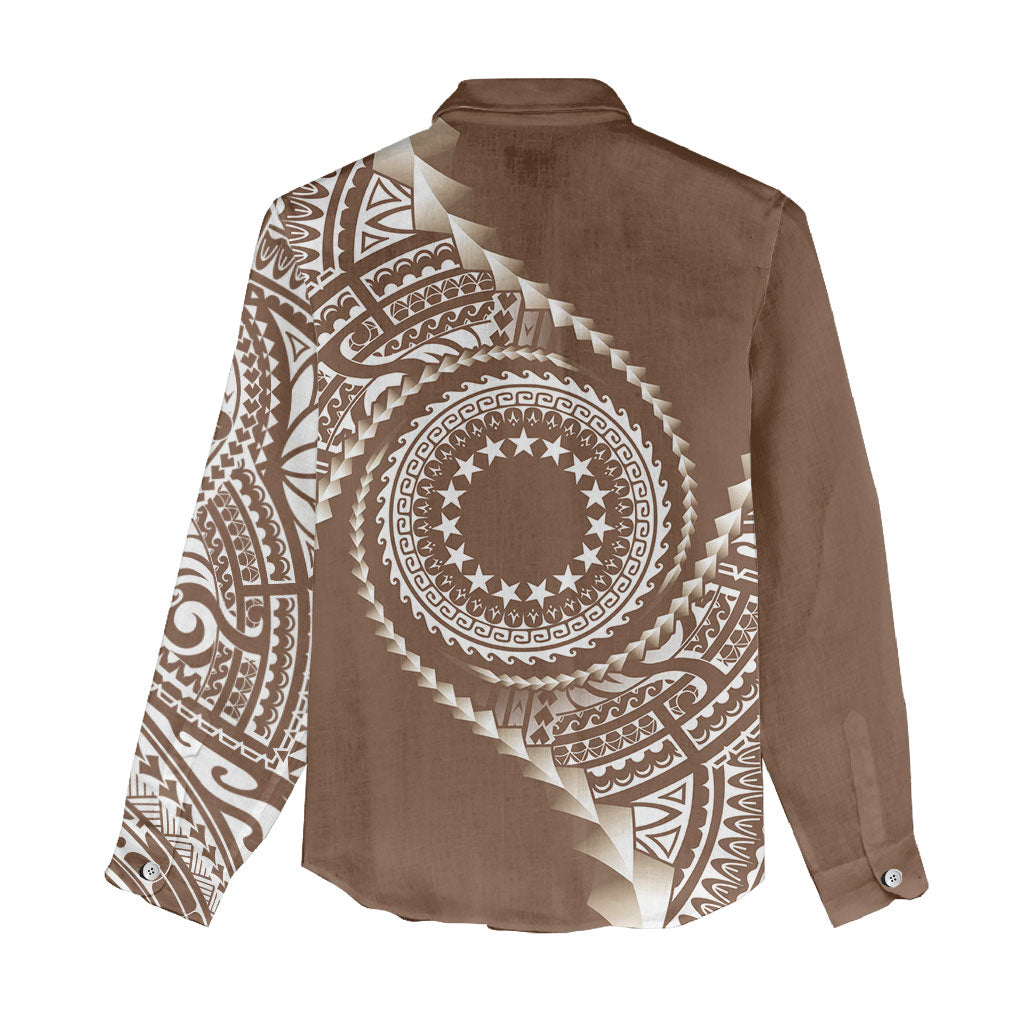 Cook Islands Gospel Day Women Casual Shirt Brown Tribal Curves