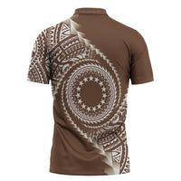 Cook Islands Gospel Day Zipper Polo Shirt Brown Tribal Curves
