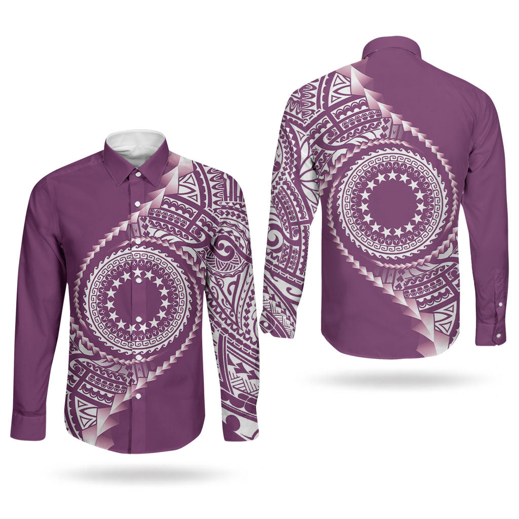 Cook Islands Gospel Day Couples Matching Tank Maxi Dress and Long Sleeve Button Shirt Maroon Tribal Curves