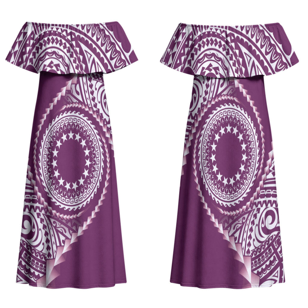 Cook Islands Gospel Day Family Matching Off Shoulder Maxi Dress and Hawaiian Shirt Maroon Tribal Curves
