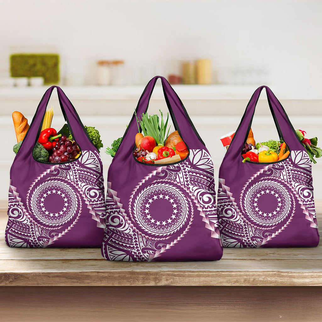 Cook Islands Gospel Day Grocery Bag Maroon Tribal Curves
