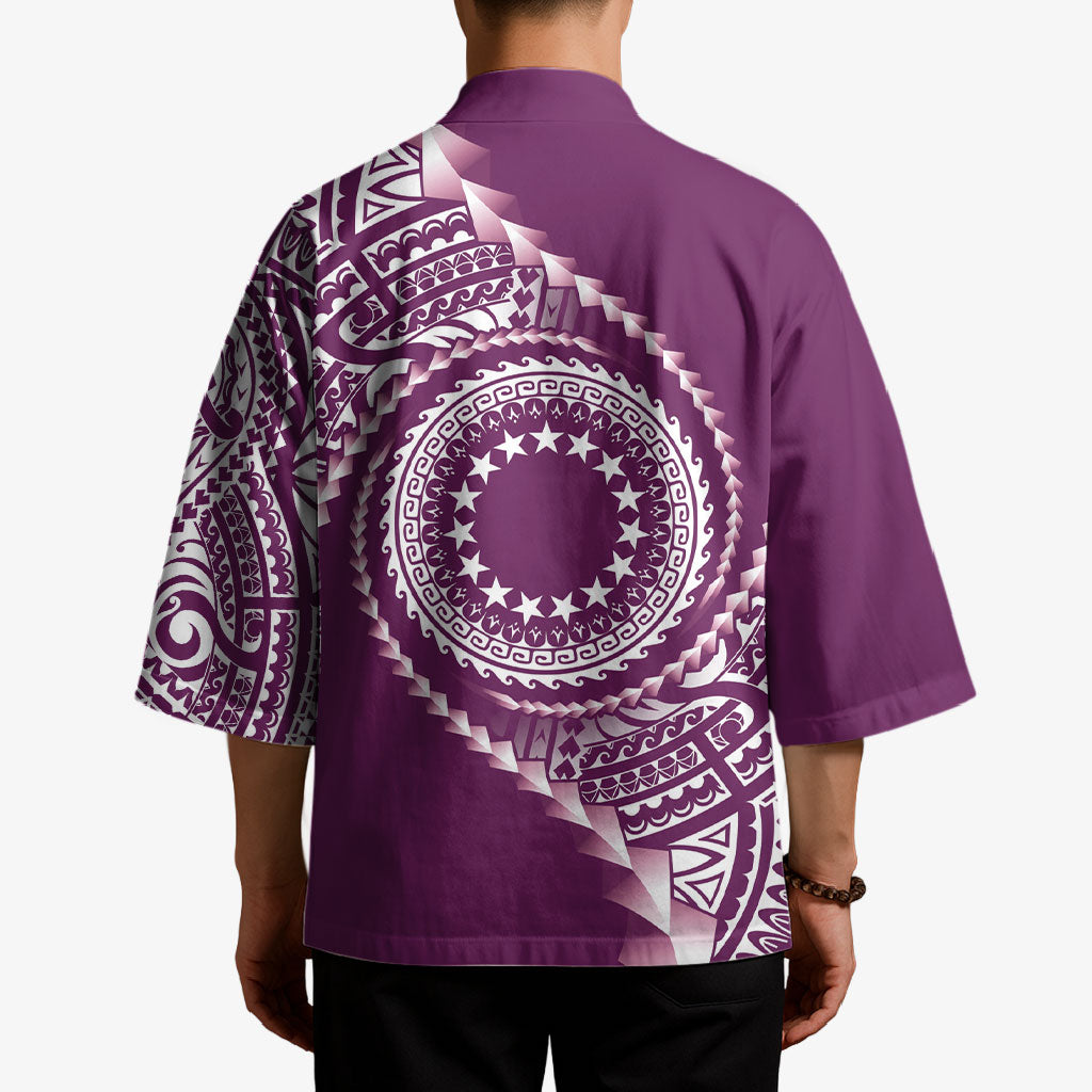 Cook Islands Gospel Day Kimono Maroon Tribal Curves