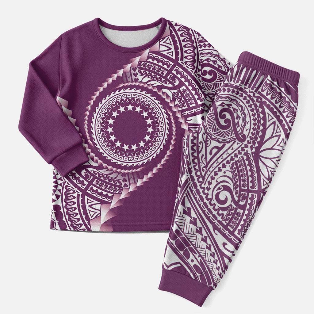 Cook Islands Gospel Day Christmas Pajama Set Maroon Tribal Curves LT05 Men Maroon - Polynesian Pride