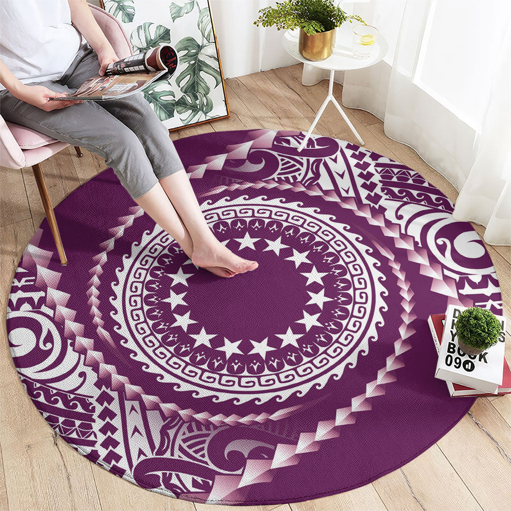 Cook Islands Gospel Day Round Carpet Maroon Tribal Curves