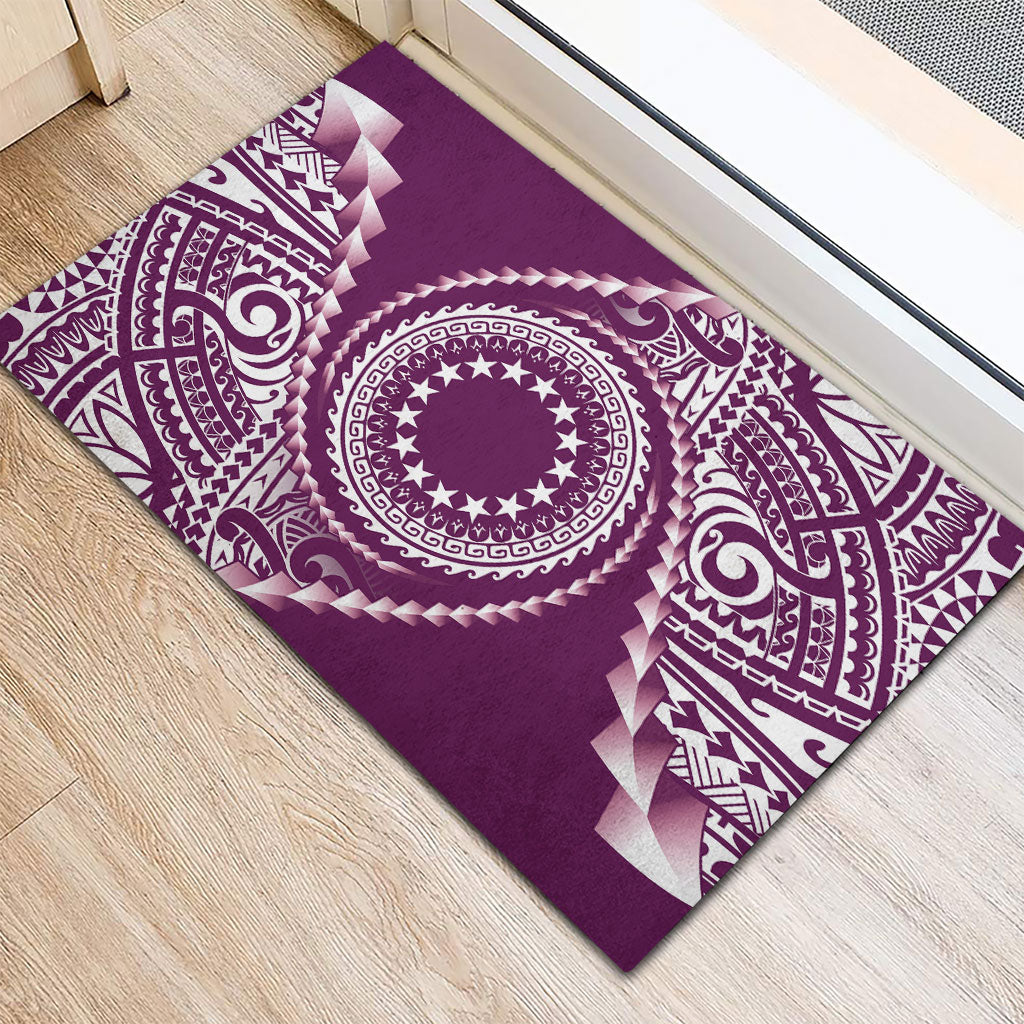 Cook Islands Gospel Day Rubber Doormat Maroon Tribal Curves