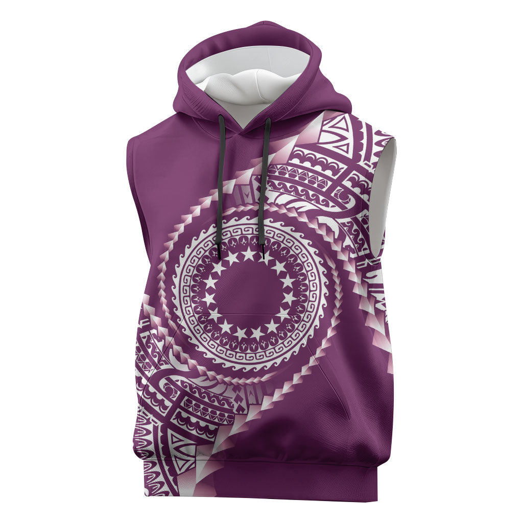 Cook Islands Gospel Day Sleeveless Hoodie Maroon Tribal Curves