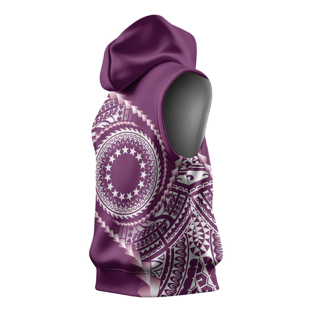 Cook Islands Gospel Day Sleeveless Hoodie Maroon Tribal Curves