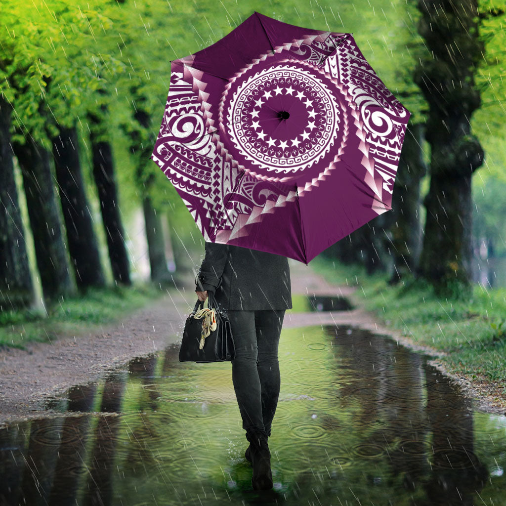 Cook Islands Gospel Day Umbrella Maroon Tribal Curves