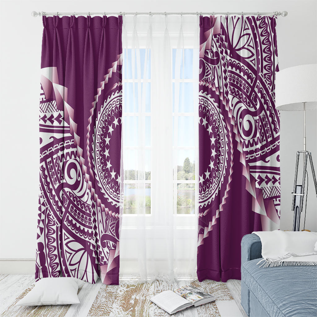 Cook Islands Gospel Day Window Curtain Maroon Tribal Curves