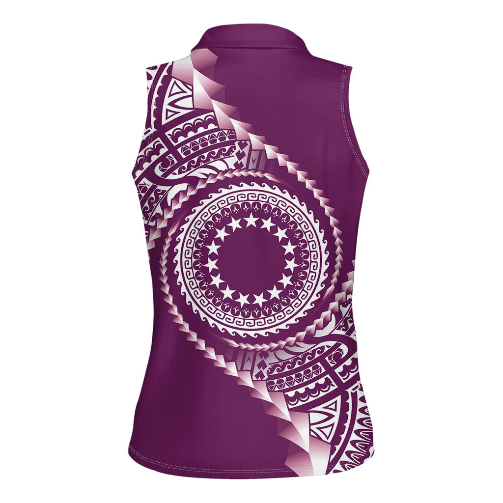 Cook Islands Gospel Day Women Sleeveless Polo Shirt Maroon Tribal Curves LT05 - Polynesian Pride