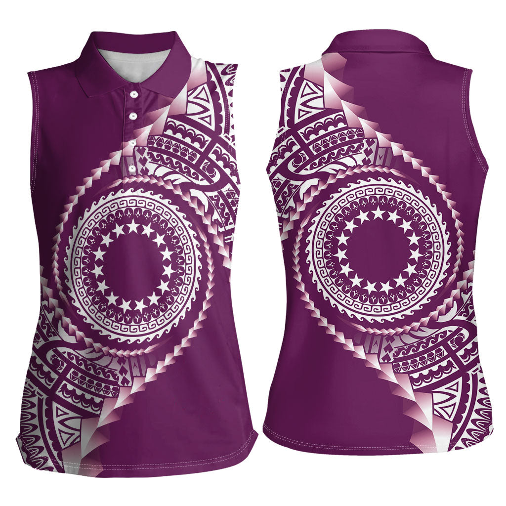 Cook Islands Gospel Day Women Sleeveless Polo Shirt Maroon Tribal Curves LT05 - Polynesian Pride