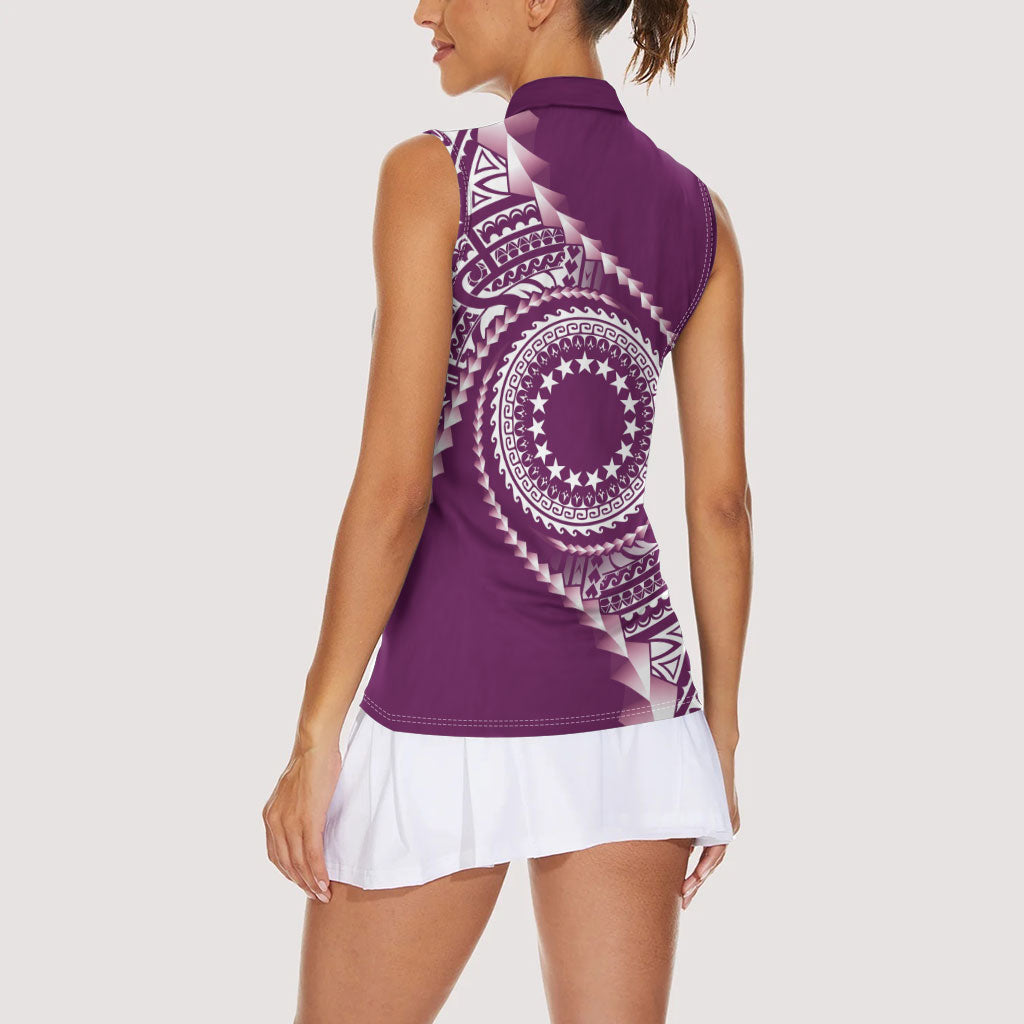 Cook Islands Gospel Day Women Sleeveless Polo Shirt Maroon Tribal Curves LT05 - Polynesian Pride