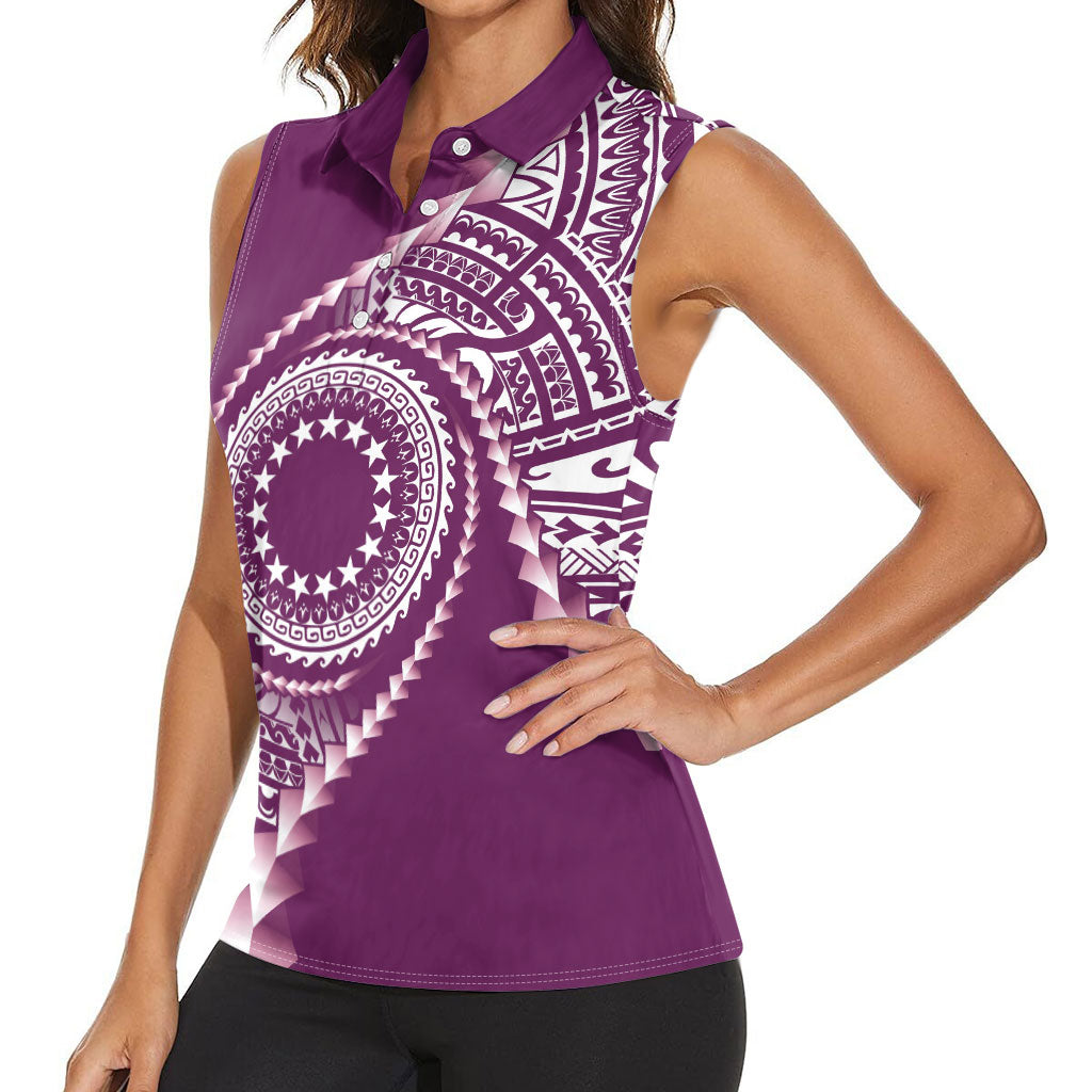 Cook Islands Gospel Day Women Sleeveless Polo Shirt Maroon Tribal Curves LT05 - Polynesian Pride