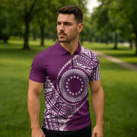 Cook Islands Gospel Day Zipper Polo Shirt Maroon Tribal Curves