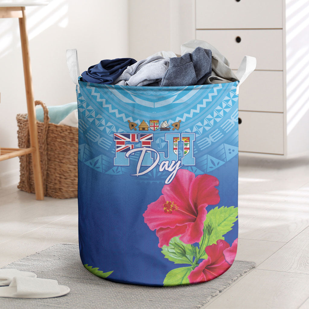 Bula Fiji Day Laundry Basket Traditional Tapa Pattern With Hibiscus LT05 Blue - Polynesian Pride