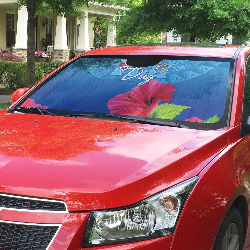 Bula Fiji Day Auto Sun Shade Traditional Tapa Pattern With Hibiscus LT05 - Polynesian Pride