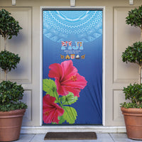 Bula Fiji Day Door Cover Traditional Tapa Pattern With Hibiscus LT05 Blue - Polynesian Pride