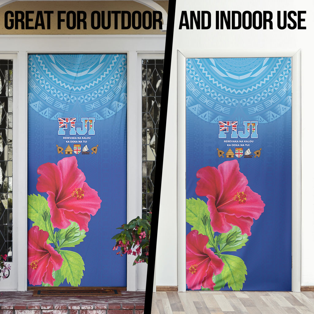 Bula Fiji Day Door Cover Traditional Tapa Pattern With Hibiscus LT05 - Polynesian Pride