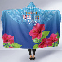 Bula Fiji Day Hooded Blanket Traditional Tapa Pattern With Hibiscus LT05 One Size Blue - Polynesian Pride