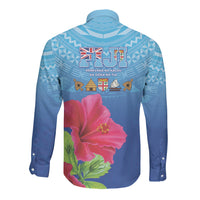 Bula Fiji Day Long Sleeve Button Shirt Traditional Tapa Pattern With Hibiscus LT05 - Polynesian Pride