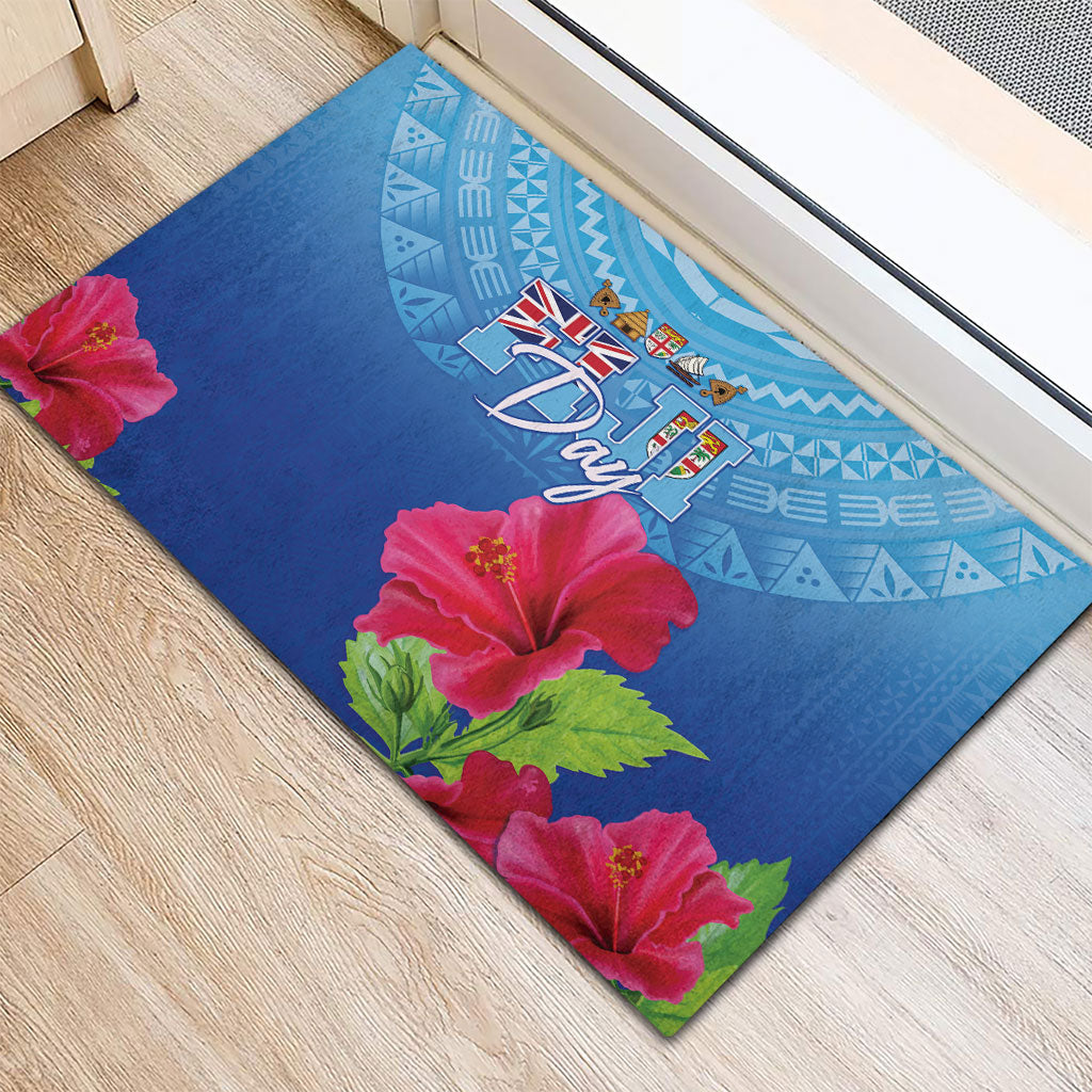 Bula Fiji Day Rubber Doormat Traditional Tapa Pattern With Hibiscus LT05 - Polynesian Pride