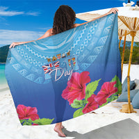 Bula Fiji Day Sarong Traditional Tapa Pattern With Hibiscus LT05 One Size 44 x 66 inches Blue - Polynesian Pride