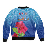 Bula Fiji Day Sleeve Zip Bomber Jacket Traditional Tapa Pattern With Hibiscus LT05 - Polynesian Pride