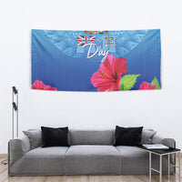 Bula Fiji Day Tapestry Traditional Tapa Pattern With Hibiscus