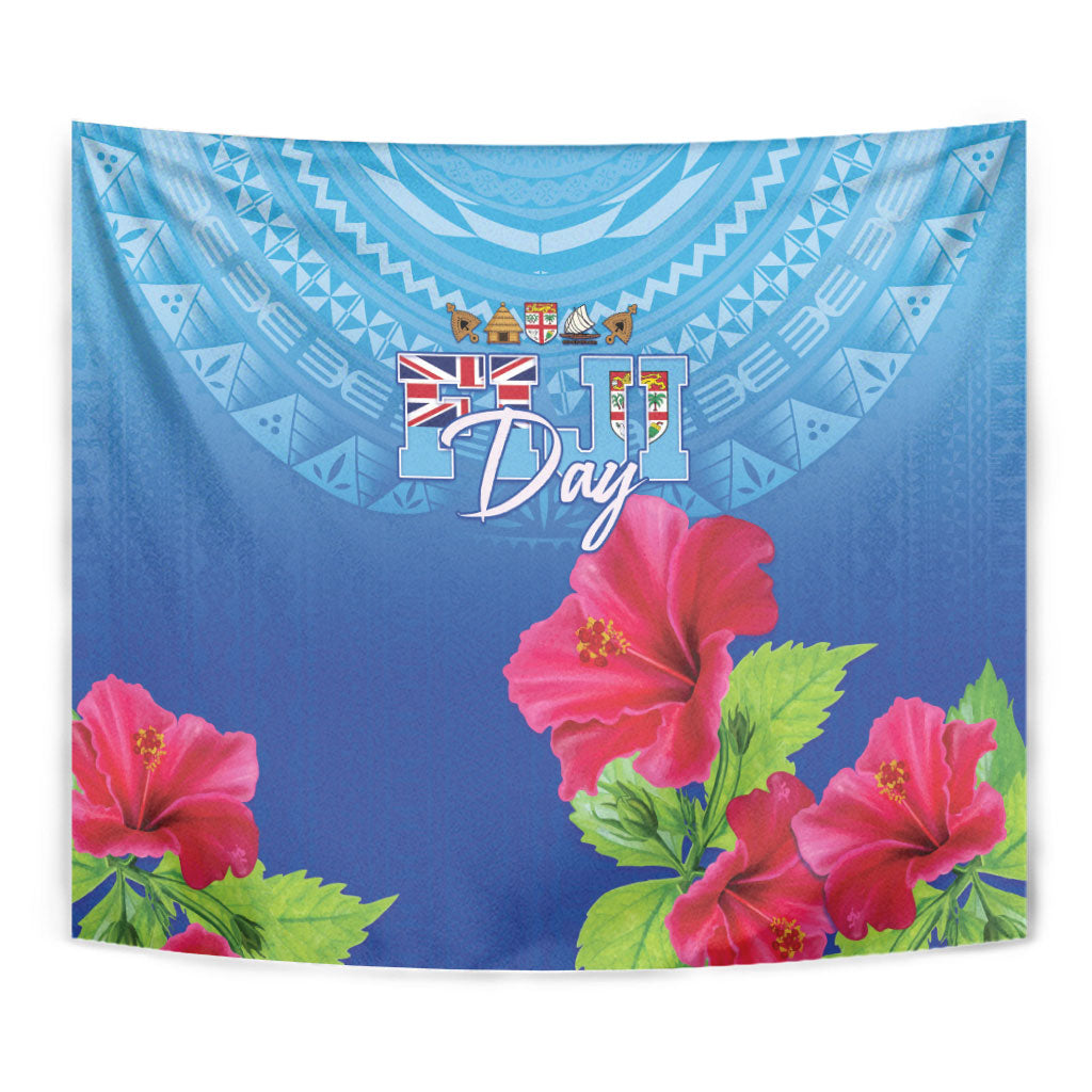 Bula Fiji Day Tapestry Traditional Tapa Pattern With Hibiscus