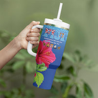 Bula Fiji Day Tumbler With Handle Traditional Tapa Pattern With Hibiscus LT05 - Polynesian Pride