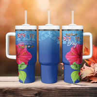 Bula Fiji Day Tumbler With Handle Traditional Tapa Pattern With Hibiscus LT05 - Polynesian Pride