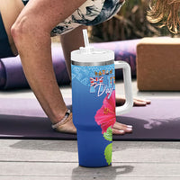 Bula Fiji Day Tumbler With Handle Traditional Tapa Pattern With Hibiscus LT05 - Polynesian Pride