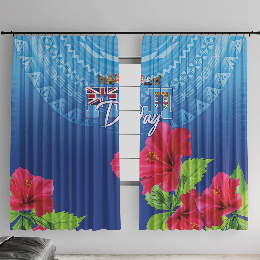 Bula Fiji Day Window Curtain Traditional Tapa Pattern With Hibiscus LT05 With Hooks Blue - Polynesian Pride