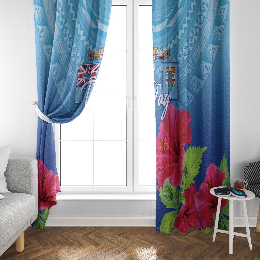 Bula Fiji Day Window Curtain Traditional Tapa Pattern With Hibiscus LT05 - Polynesian Pride