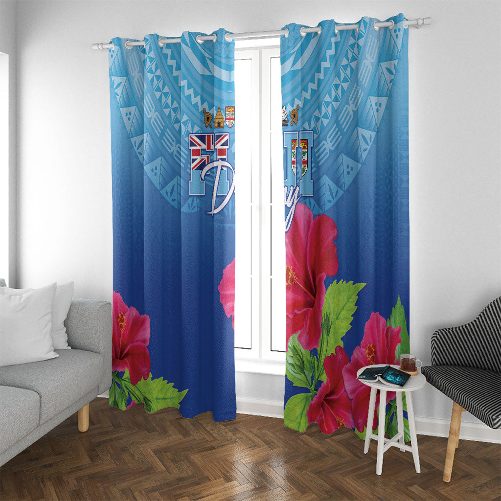 Bula Fiji Day Window Curtain Traditional Tapa Pattern With Hibiscus LT05 With Grommets Blue - Polynesian Pride