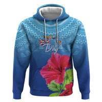 Bula Fiji Day Zip Hoodie Traditional Tapa Pattern With Hibiscus LT05 Pullover Hoodie Blue - Polynesian Pride