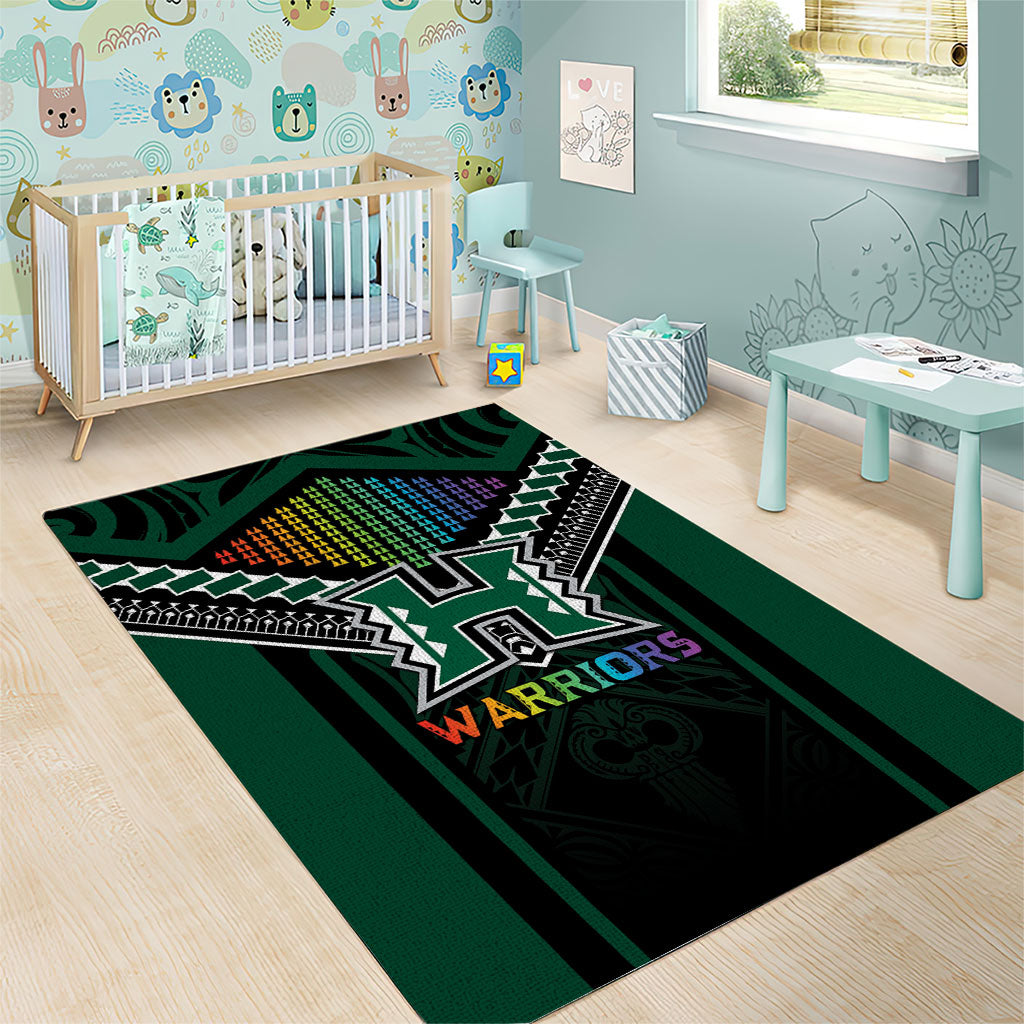 Hawaii Warriors Football Area Rug Rainbow Kakau Pattern Black LT05 - Polynesian Pride
