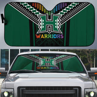 Hawaii Warriors Football Auto Sun Shade Rainbow Kakau Pattern Black LT05 Black - Polynesian Pride