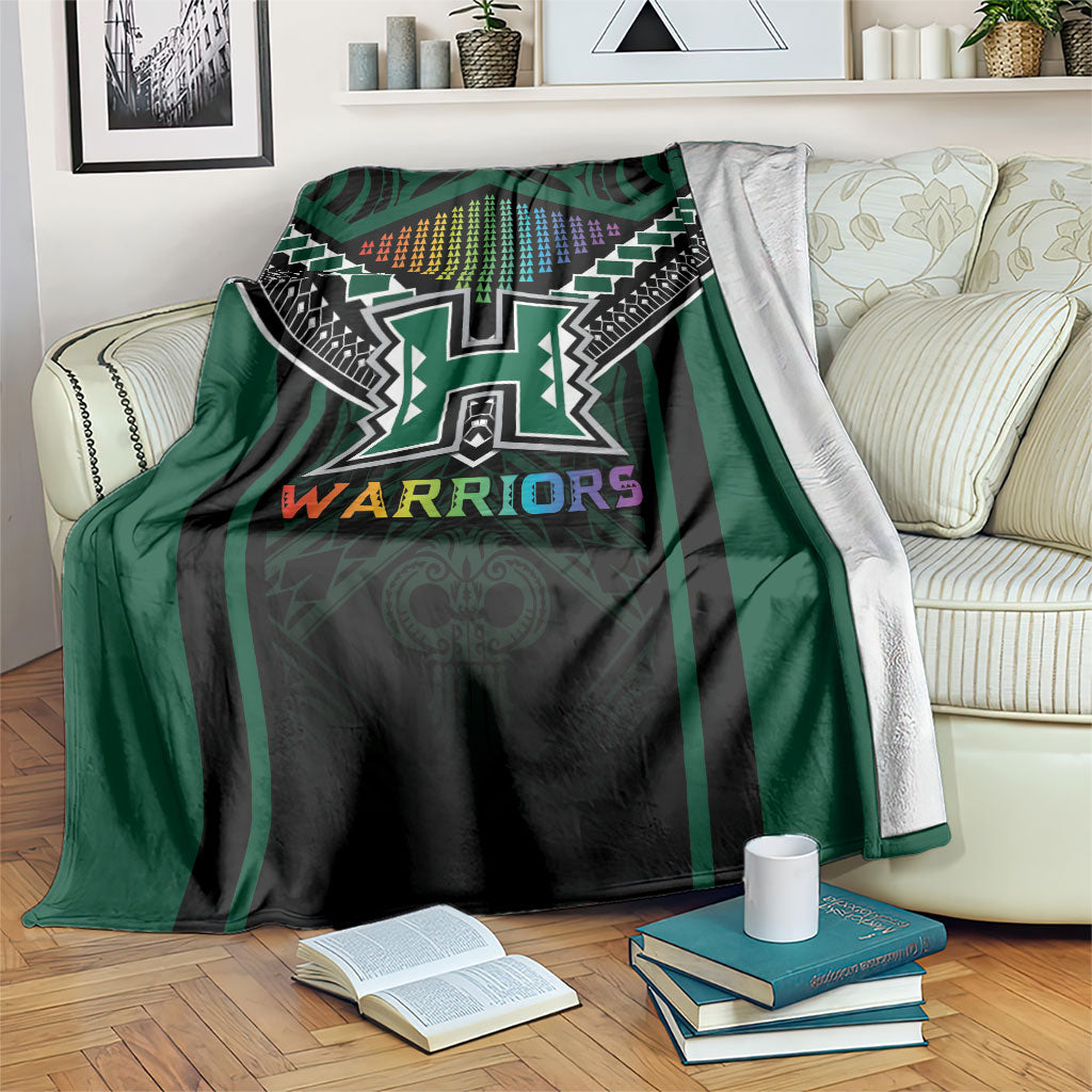 Hawaii Warriors Football Blanket Rainbow Kakau Pattern Black LT05 Black - Polynesian Pride