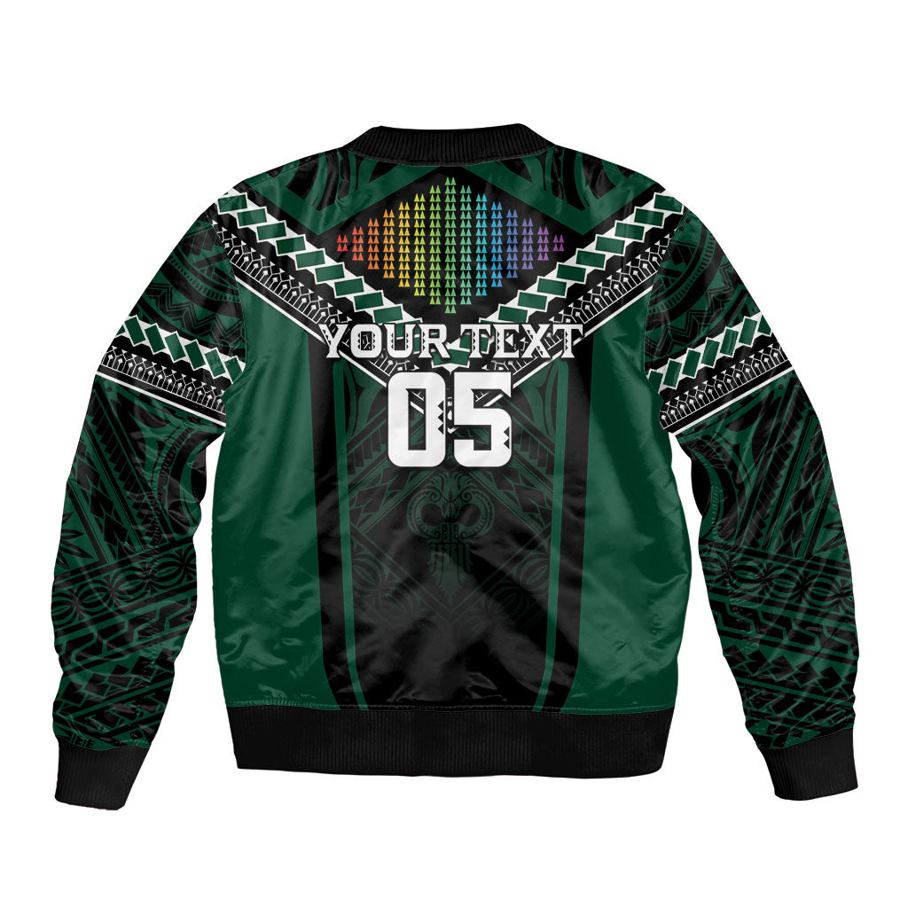 Custom Hawaii Warriors Football Bomber Jacket Rainbow Kakau Pattern Black LT05 - Polynesian Pride