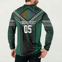 Custom Hawaii Warriors Football Button Sweatshirt Rainbow Kakau Pattern Black LT05 - Polynesian Pride
