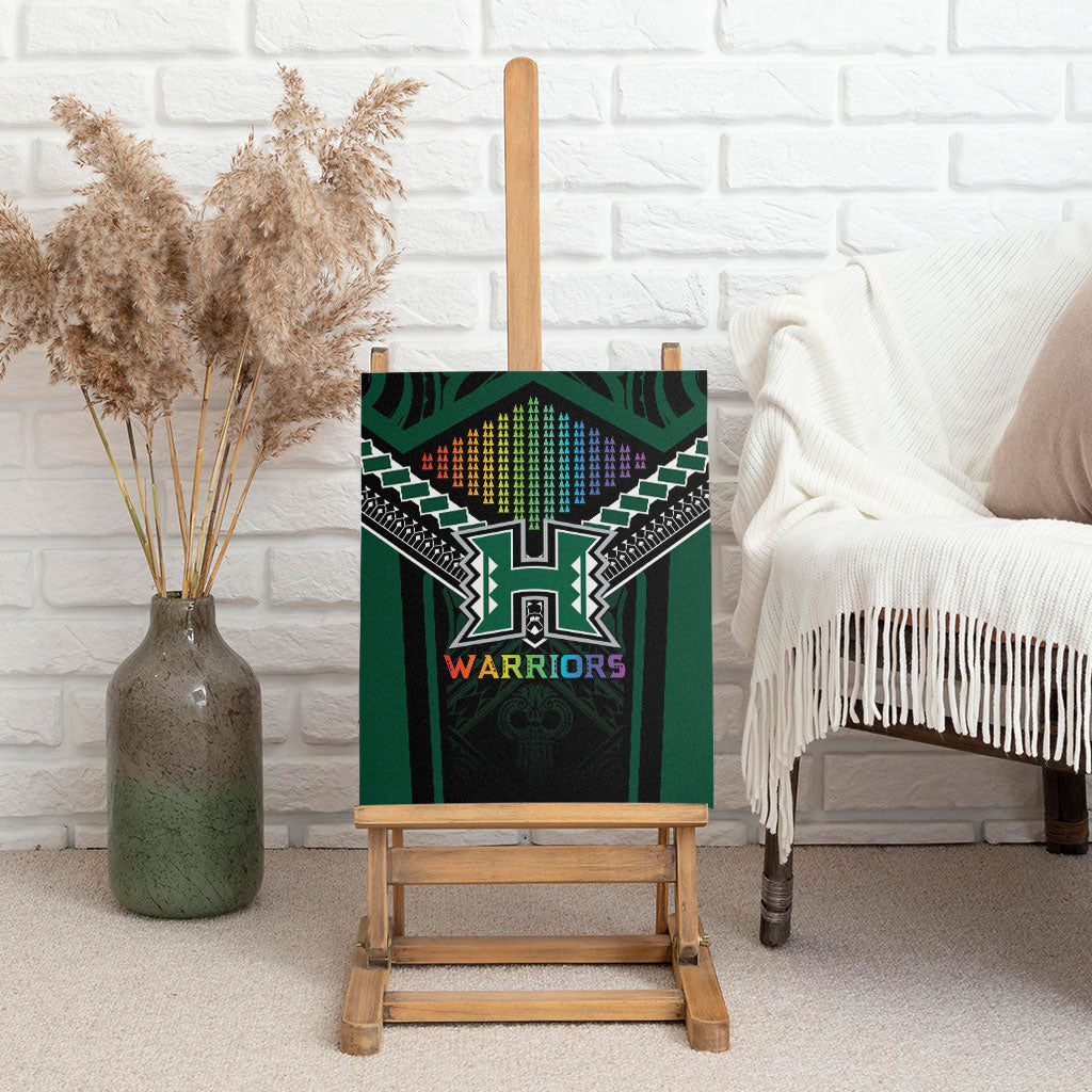 Hawaii Warriors Football Canvas Wall Art Rainbow Kakau Pattern Black LT05 - Polynesian Pride