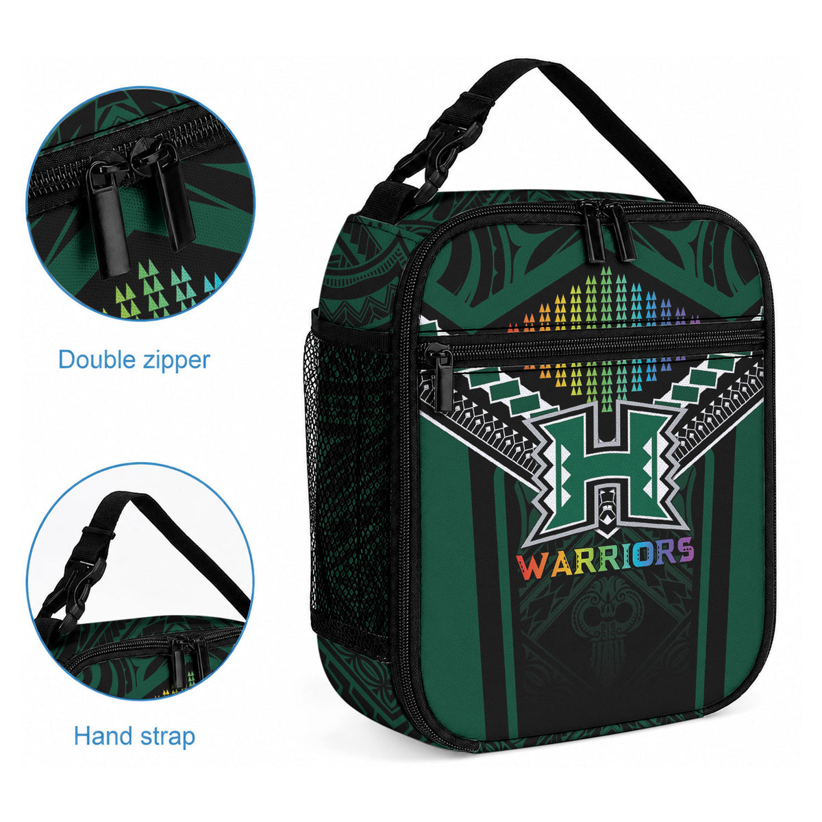 Hawaii Warriors Football Lunch Bag Rainbow Kakau Pattern Black LT05 - Polynesian Pride
