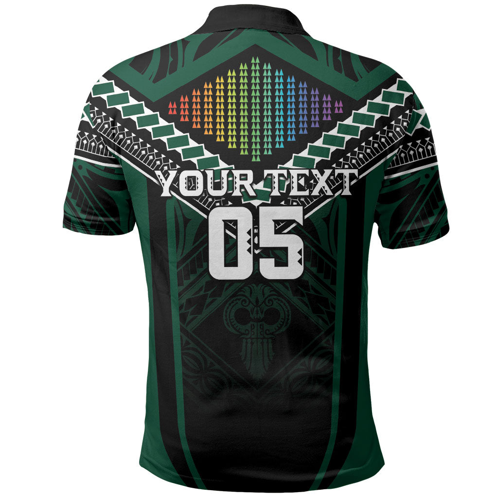 Custom Hawaii Warriors Football Polo Shirt Rainbow Kakau Pattern Black LT05 - Polynesian Pride